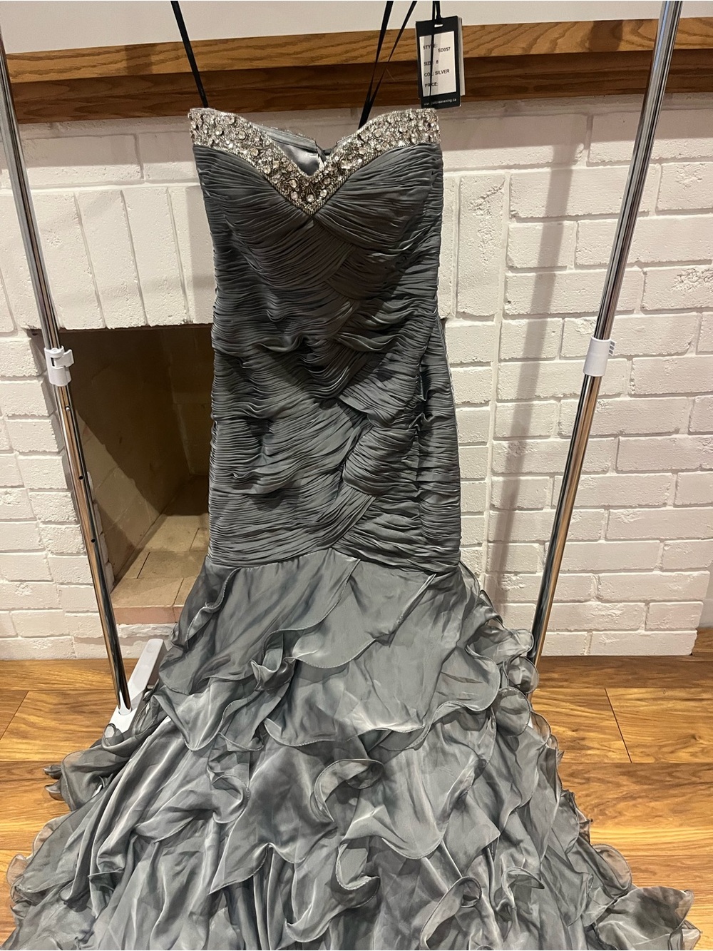 Strapless Ruffled Mermaid Prom Dress with Beaded Sweetheart Neckline - Gray